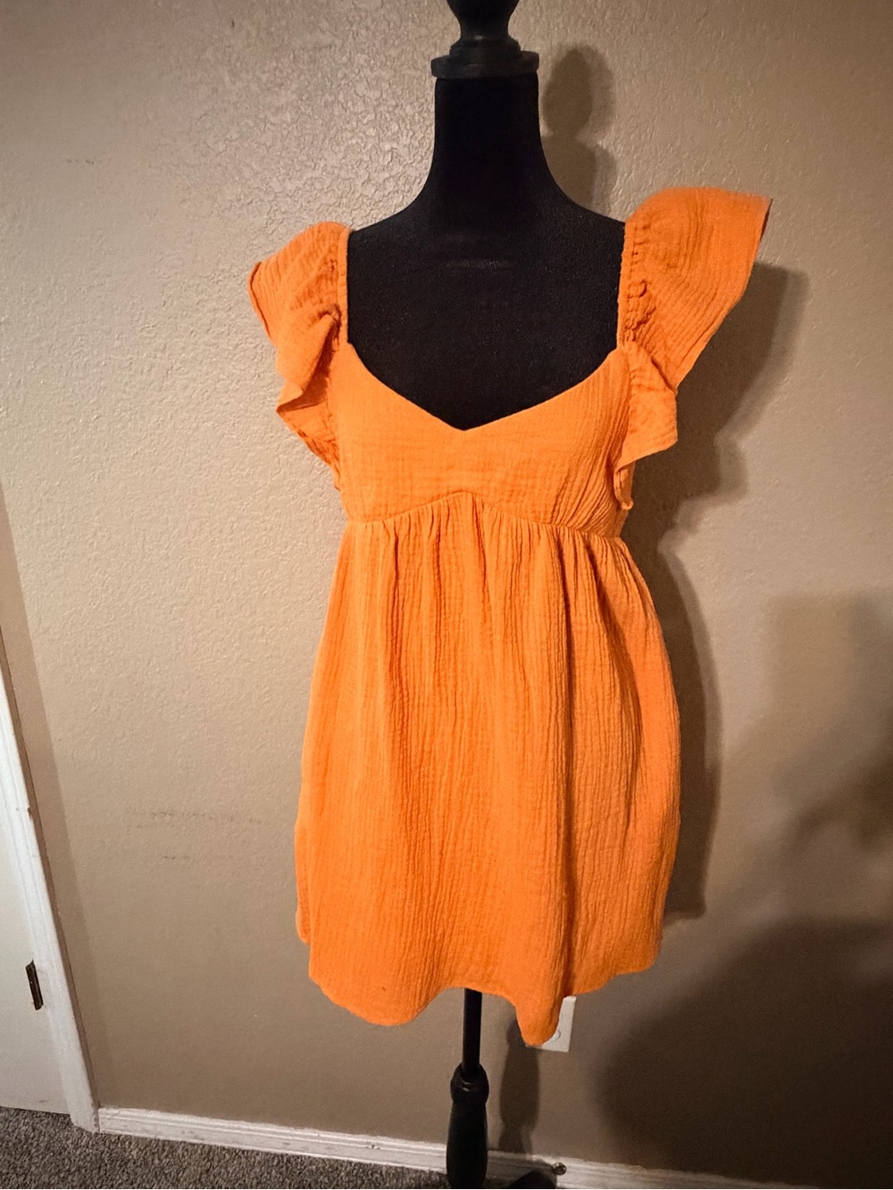 Tangerine Flutter-Sleeve Mini Dress in Bright Orange